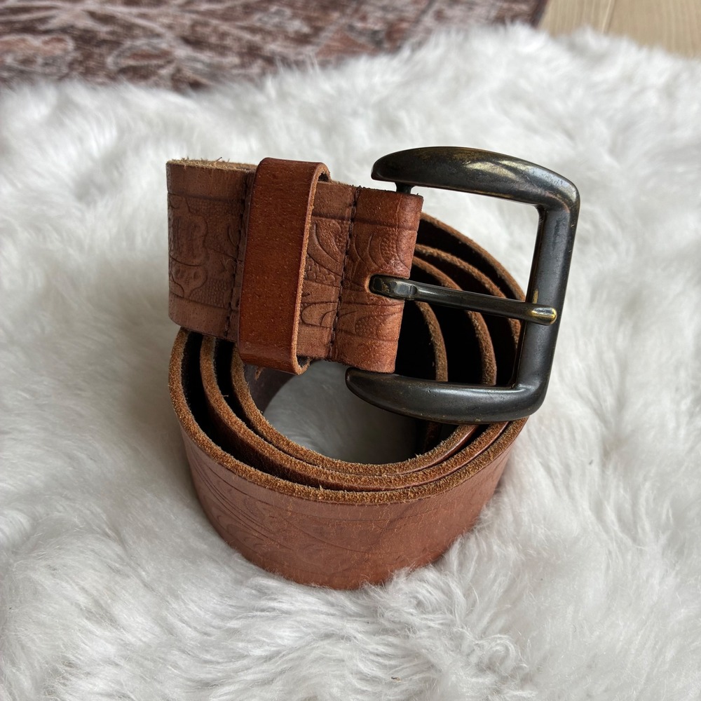 Unbranded Mens Tooled Leather Belt Brown Western Floral Embossed 34-38